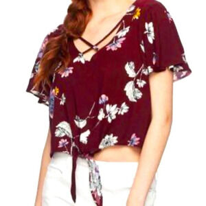 Mudd floral tie front crop top
